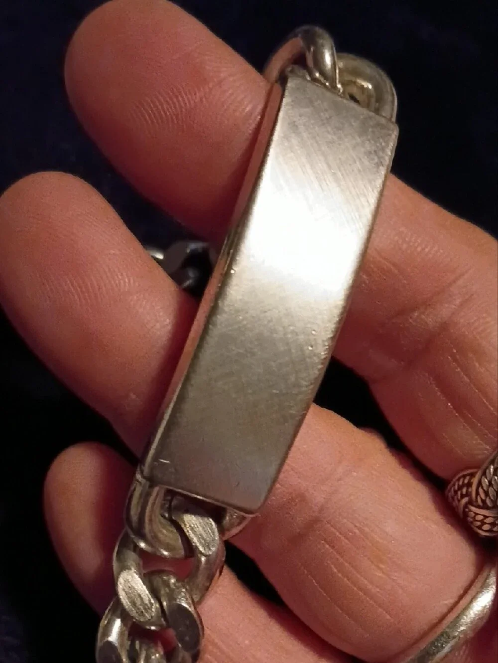 Vintage SWANK Men’s ID Bracelet Silver Tone  Curb Chain Retro
